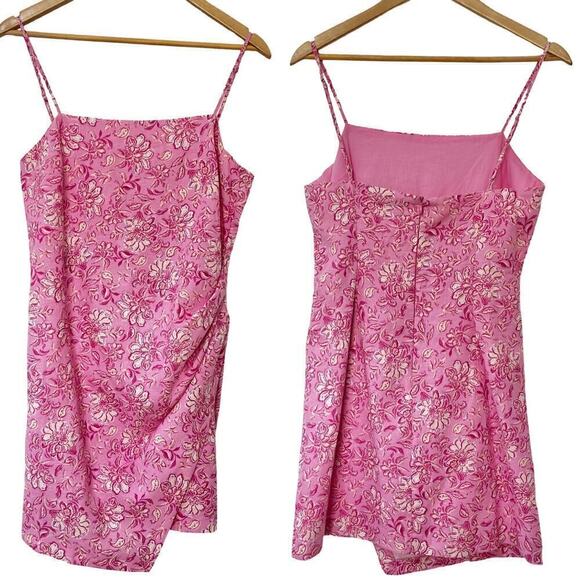 Zara Dresses & Skirts - ZARA Floral Faux Wrap Mini Slip Dress Size L Pink Multicolor Barbie Coquette